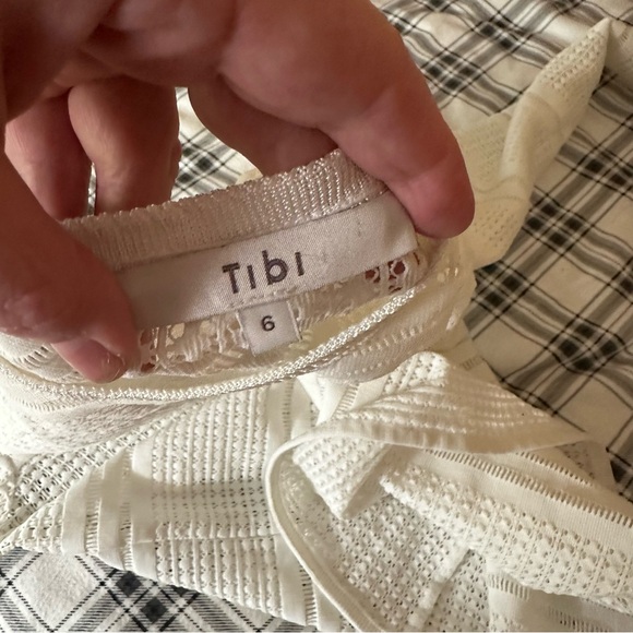Tibi White Eyelet Semi-Sheer Long Sleeve Top W/Sparkly Shimmer Striped Cuffs 6 - Picture 12 of 14